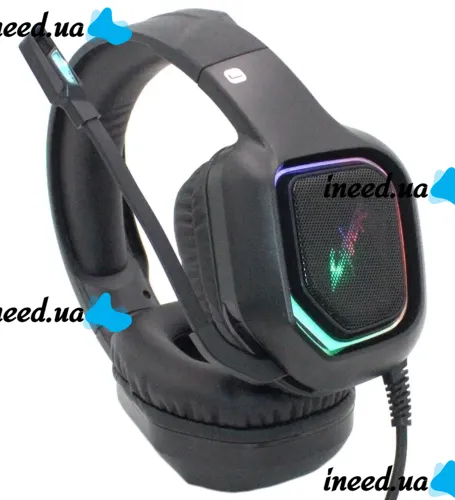 Игровые проводные наушники Cyberpunk CP-007 с подсветкой и микрофоном Геймерские полноразмерные наушники с гарнитурой для ПК и ноутбука 96491 Черные
