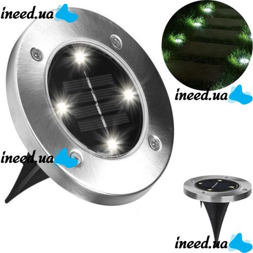 Уличный садовый LED светильник на солнечной батарее Solar Disk Lights, Универсальная подсветка в сад IP65, Грунтовой светодиодный фонарь со штыком