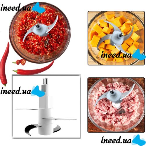 Электрический измельчитель мясорубка Cooking Молния ZP-051 600W с двухъярусным лезвием Металлический кухонный блендер мини комбайн с чашей 2л BT-7019