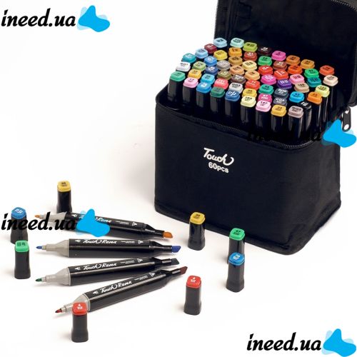 Touch Raven TR-60 Colors Professional set of double-sided sketch Markers for alcohol-based drawing, markers 60 pcs