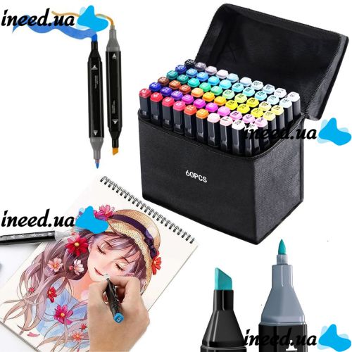 Touch Raven TR-60 Colors Professional set of double-sided sketch Markers for alcohol-based drawing, markers 60 pcs