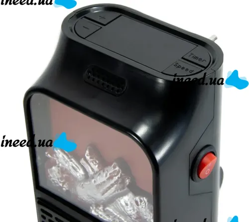 Портативный мини обогреватель с имитацией пламени Flame Heater W-012 с LCD экраном 800W в розетку, Тепловентилятор камин с пультом 800Вт Черный