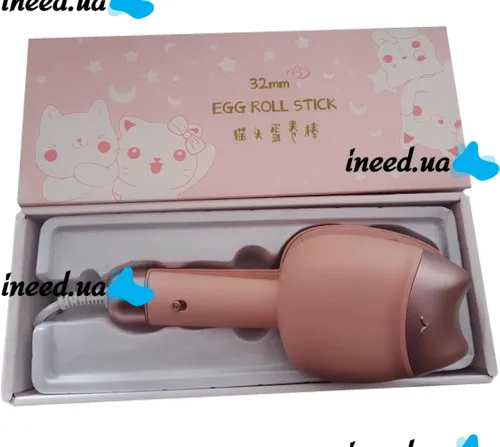 Ceramic Curling Iron 32 mm Egg Roll Stick XL-290 45W, Ceramic Curling Iron with Double Cylinder for Curls Pink