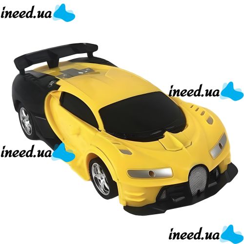 Детская Машинка трансформер Bugatti Robot Car 889-19 на радиоуправлении Машина робот Бугатти на пульте управления со Светом и Звуком для детей Желтая