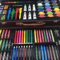 Детский набор для рисования и творчества Super Artist Tool Kit 123 предмета в деревянном чемодане Художественный комплект карандашей и красок в кейсе