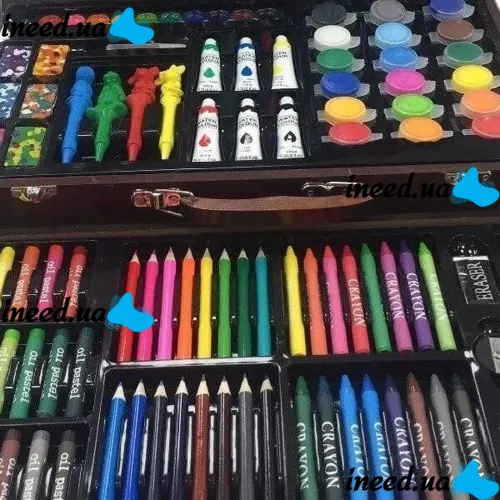 Детский набор для рисования и творчества Super Artist Tool Kit 123 предмета в деревянном чемодане Художественный комплект карандашей и красок в кейсе