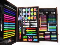 Детский набор для рисования и творчества Super Artist Tool Kit 123 предмета в деревянном чемодане Художественный комплект карандашей и красок в кейсе