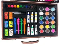 Детский набор для рисования и творчества Super Artist Tool Kit 123 предмета в деревянном чемодане Художественный комплект карандашей и красок в кейсе