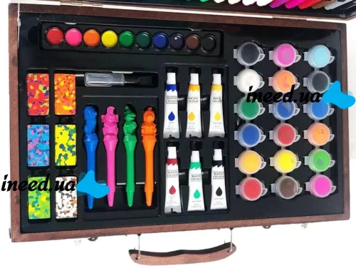 Детский набор для рисования и творчества Super Artist Tool Kit 123 предмета в деревянном чемодане Художественный комплект карандашей и красок в кейсе