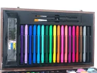 Детский набор для рисования и творчества Super Artist Tool Kit 123 предмета в деревянном чемодане Художественный комплект карандашей и красок в кейсе