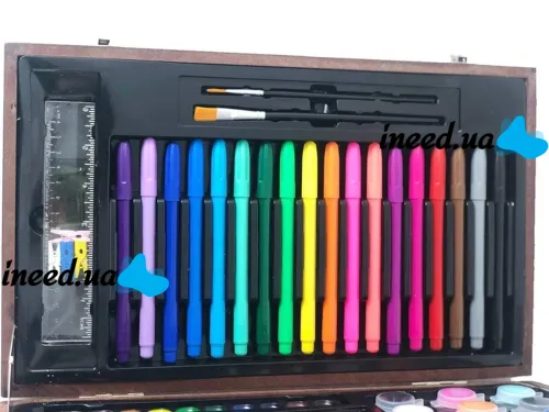 Детский набор для рисования и творчества Super Artist Tool Kit 123 предмета в деревянном чемодане Художественный комплект карандашей и красок в кейсе