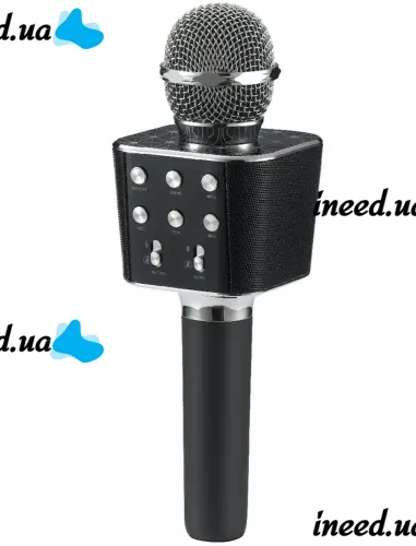 Беспроводной караоке микрофон WSTER WS-1688 Bluetooth USB AUX FM со встроенной колонкой и 5 тембрами голоса на аккумуляторе с динамиком WS1688 Черный
