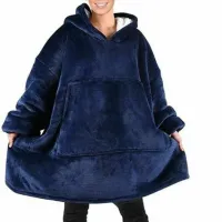 Hoodie Huggle Hoodie Ultra Plush Blanket 2in1 Unisex Oversize Hoodie Sweatshirt Plush Plaid With Fleece Sleeves 74X110 cm Blue