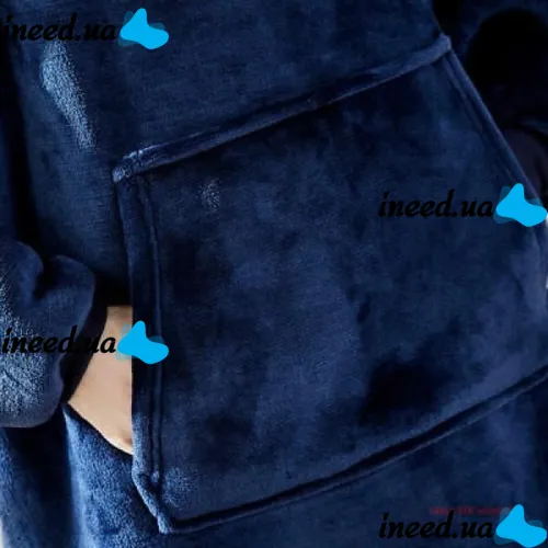 Hoodie Huggle Hoodie Ultra Plush Blanket 2in1 Unisex Oversize Hoodie Sweatshirt Plush Plaid With Fleece Sleeves 74X110 cm Blue