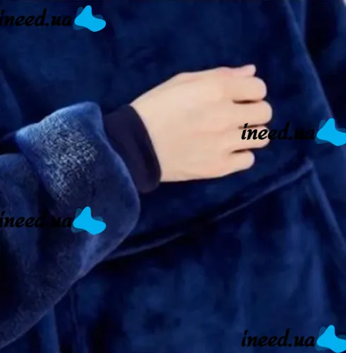 Hoodie Huggle Hoodie Ultra Plush Blanket 2in1 Unisex Oversize Hoodie Sweatshirt Plush Plaid With Fleece Sleeves 74X110 cm Blue