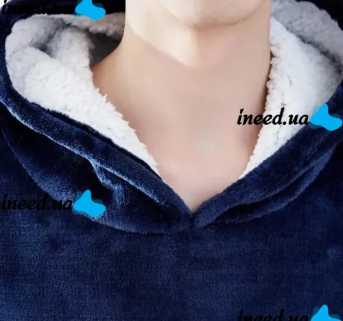 Hoodie Huggle Hoodie Ultra Plush Blanket 2in1 Unisex Oversize Hoodie Sweatshirt Plush Plaid With Fleece Sleeves 74X110 cm Blue