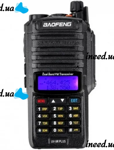Дводіапазонна рація радіоприймач Baofeng UV-9R Plus 8W на 128 каналів до 10 км, цифрова радіостанція з гарнітурою і вбудованим FM радіо Чорна