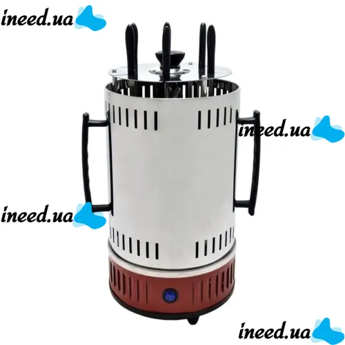 Вертикальная электрическая шашлычница Domotec MS-7783 1000W на 6 шампуров, Настольная Электрошашлычница для дома со съемным поддоном Красная