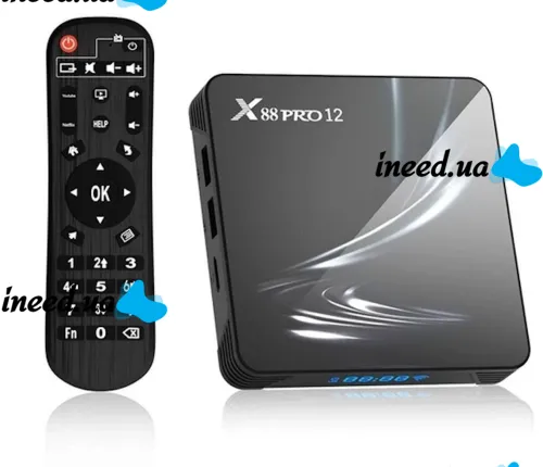 Смарт приставка для телевизора с пультом X88 Pro 12 DDR 4G eMMC128G, Медиаплеер Android 12, Цифровая ТВ приставка со встроенным Wifi модулем Черная