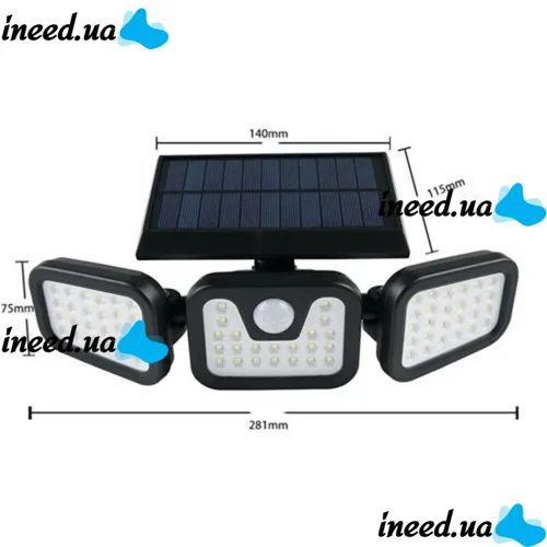 Вуличний потрійний ліхтар Split Solar Wall Lamp FL - 1725B на сонячній батареї з датчиком руху, Настінний акумуляторний вологозахищений світильник