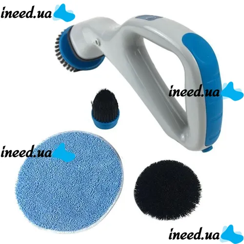 Беспроводная щетка для уборки Hurricane Muscle Scrubber 4 насадкия, Аккумуляторная чистящая щётка от USB с насадками для чистки поверхностей Серая