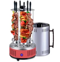 Вертикальная электрическая шашлычница Domotec MS-7783 1000W на 6 шампуров, Настольная Электрошашлычница для дома со съемным поддоном Красная