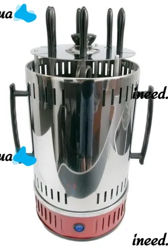 Вертикальная электрическая шашлычница Domotec MS-7783 1000W на 6 шампуров, Настольная Электрошашлычница для дома со съемным поддоном Красная
