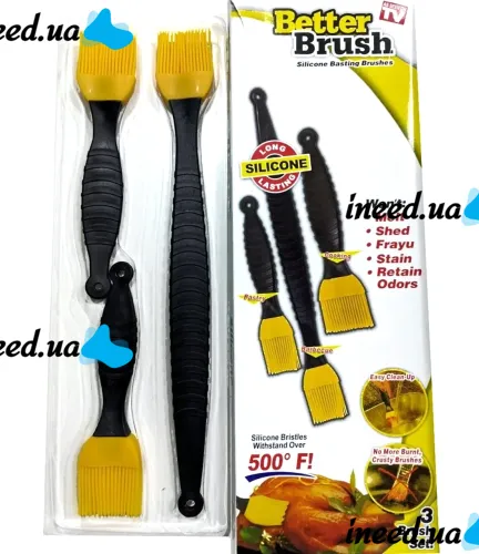 Набор кондитерских силиконовых кистей Better Brush из 3 штук с пластиковой ручкой для смазывания еды, выпечки, кулинарные кисточки для кухни Желтые