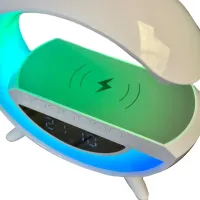 Desktop Smart Lamp Night Light 4 In 1 RGB BT-3401 Rechargeable with 15W Wireless Charging and Bluetooth Speaker, Light Sound Speaker White