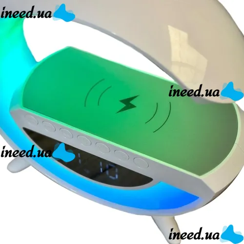 Desktop Smart Lamp Night Light 4 In 1 RGB BT-3401 Rechargeable with 15W Wireless Charging and Bluetooth Speaker, Light Sound Speaker White