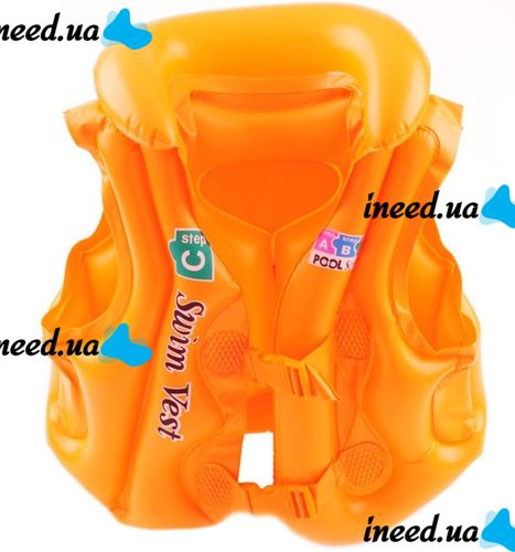 Детский надувной жилет Swim Vest BT-IG-0005 спасательный для плавания с подголовником от 3 до 14 лет, Надувная защитная жилетка S, M, L для детей