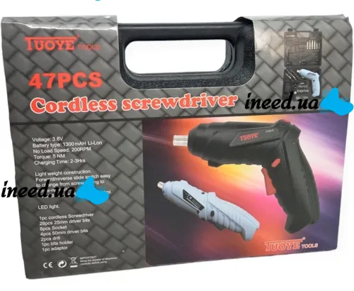 Беспроводная аккумуляторная отвертка Tools Tuoye Cordless Screw LY-83 47 предметов с насадками Электрическая 1800mAh с поворотной рукояткой в кейсе