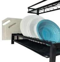 Металлическая двухъярусная сушилка органайзер Kitchen rack double deck MJ-4014 над раковиной, Стойка 2 яруса для сушки и хранения посуды с поддоном