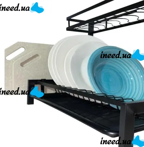 Металлическая двухъярусная сушилка органайзер Kitchen rack double deck MJ-4014 над раковиной, Стойка 2 яруса для сушки и хранения посуды с поддоном
