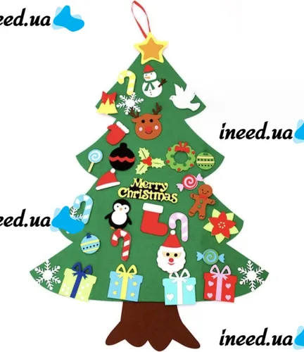 Фетровий новорічна ялинка Зроби сам DIY Christmas Tree BF-01 25 аксесуарів на липучках, Різдвяна ялинка 100x70 см своїми руками на стіну