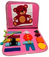 Developmental sensorimotor board Lesko 5462 Pink bisiboard for learning and development of babies, Montessori handbag developing motor skills and sensorics of children