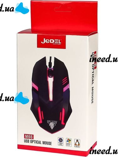 Игровая проводная компьютерная мышка Jedel M66 с RGB подсветкой для компьютера и ноутбука, Геймерская USB мышь 1000DPI для ПК 95543 Черная