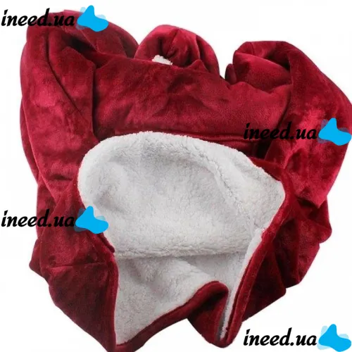 Hoodie Huggle Hoodie Ultra Plush Blanket Burgundy 2in1 Unisex Oversize Hoodie Plush Plaid with Fleece Sleeves 74X110 cm Red