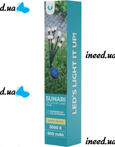 Уличный садовый светильник Solar Sunari Lamp FLS-89 Светлячок 10 LED на солнечной батарее теплый белый, Ландшафтный фонарь 72 см для сада
