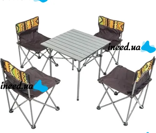 Set folding table with 4 chairs Hewolf GP-4263 in a picnic bag, Folding table transformer and 4 chairs with Spider system in a case Brown