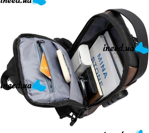 Мужская сумка барсетка через плечо Weixier X306 с USB-портом для зарядки, Нагрудный водонепроницаемый кросс боди рюкзак Fashion с кодовым замком