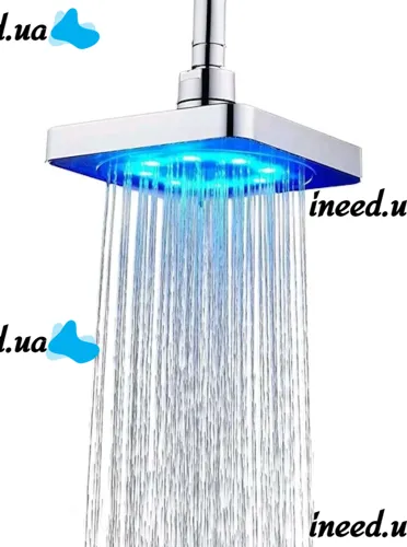 Світлодіодна квадратна насадка лійка для верхнього душу Shower head AND XL-902 з LED RGB підсвічуванням, душова насадка-лійка з датчиком температури