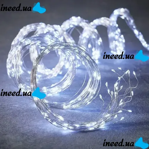 Внутренняя светодиодная гирлянда Конский хвост 200LED диодов 2 м 10 нитей Холодный белый для дома роса 10 струн по 2 метра USB Холодная белая