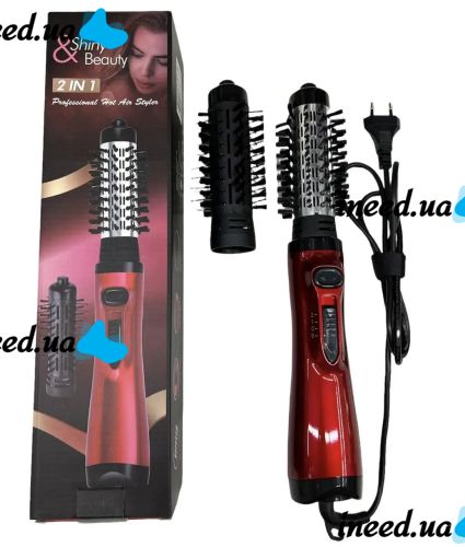 Вращающаяся фен расческа для завивки, укладки и сушки волос Shiny Beauty 2 в 1, 800 Вт, Профессиональный стайлер с вращением, Фен-расческа