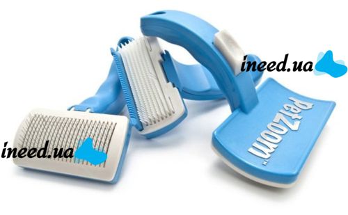 Самоочищающаяся щетка для вычесывания животных Pet Zoom с триммером массажная PetZoom шерсти Пет Зум