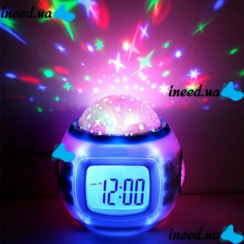 Настольные часы - проектор Music And Starry Sky Calendar 1038 с LED подсветкой, Музыкальный ночник проектор звездного ночного неба светильник Белый