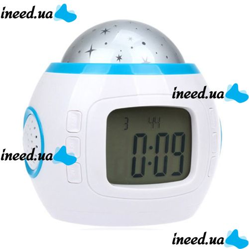 Настольные часы - проектор Music And Starry Sky Calendar 1038 с LED подсветкой, Музыкальный ночник проектор звездного ночного неба светильник Белый