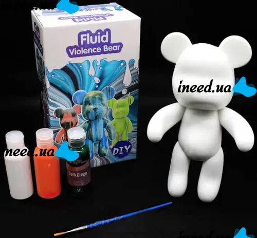 Флюидный мишка сделай сам DIY Creative Fluid Bear 23 см с красками 3 шт Набор раскраска игрушка медвежонок для творчества Виниловый медведь флюид-арт