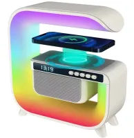 Настольная смарт лампа ночник RGB XM-G3 аккумуляторный с беспроводной зарядкой 15W и Bluetooth колонкой, Блютуз колонка G3 с подсветкой Белая