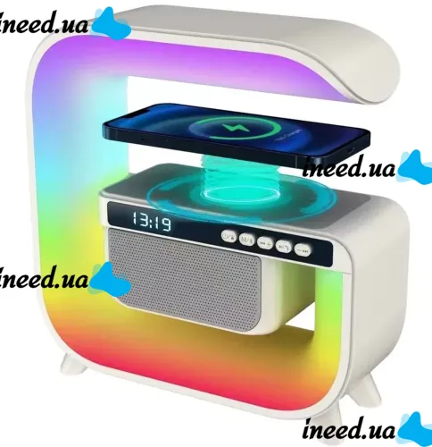 Настольная смарт лампа ночник RGB XM-G3 аккумуляторный с беспроводной зарядкой 15W и Bluetooth колонкой, Блютуз колонка G3 с подсветкой Белая